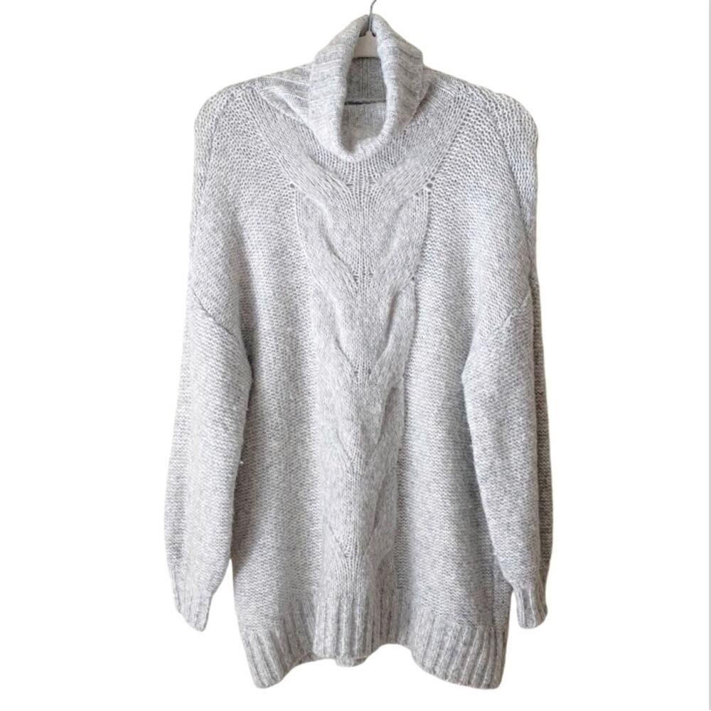 Aerie | Slouchy Oversized Chunky Knit Sweater Turtleneck Wool Blend Gray Small
